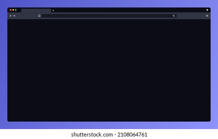 Web Browser Interface Mockup. Vector Internet Browser Interface Template for Website or Web Design Mock-up. Editable Dark Mode Desktop Web Site Browser User Interface