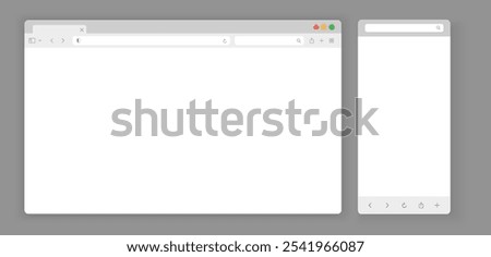 Web browser, internet browser search engine. Search bar for ui ux design and web site. Search address and navigation bar icon. Collection of search form templates for websites