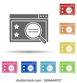 Web browser, magnifier, stars, review in multi color style icon. Simple glyph, flat vector of business icons for ui and ux, website or mobile application