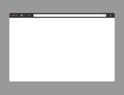 Web browser mockup in dark modern flat design. Website page of computer with green lock and favorites icon. Isolated internet template of browser. Vector EPS 10.