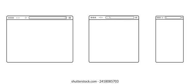 Marco de simulación del explorador web. Esquema del explorador de equipos transparente. Vector de material
