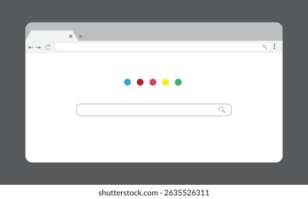Web browser mockup in light modern flat design. Computer webpage with favorites icon and reload arrow and loupe. Isolated internet browser template.