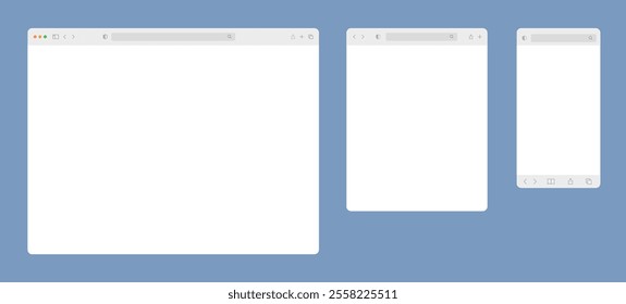 Web browser mockups. Design website for windows interface computer, mobile device, laptop.