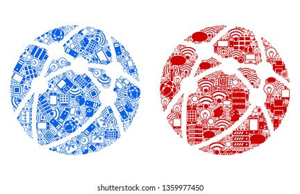 Web Browser mosaic icons constructed for bigdata purposes. Vector web browser mosaics are combined from computer, calculator, connections, wi-fi, network icons into abstract patterns.