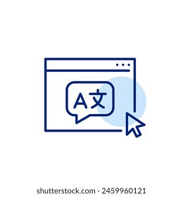 Web browser page with speech translation symbol speech bubble. Online service. Pixel perfect, editable stroke icon