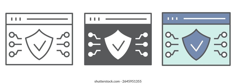 Web browser protection icon collection, security and shield, web antivirus sign vector set graphics, editable stroke linear icon, eps 10