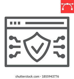 Web browser protection line icon, security and shield, web antivirus sign vector graphics, editable stroke linear icon, eps 10