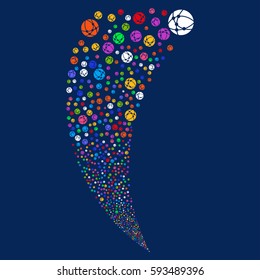 Web Browser random fireworks stream. Vector illustration style is flat bright multicolored iconic symbols on a blue background. Object fountain created from scattered pictograms.