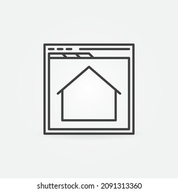 Webbrowser mit Real Estate Online App, Vektorsymbol oder Design-Element mit dünnzeitigem Konzept