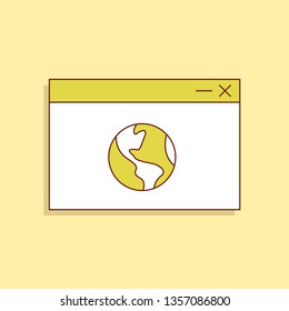 Web browser screen with world globe. Linear vector icon.