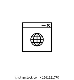 Web browser screen with world globe. Linear vector icon.