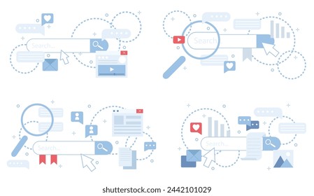 Web. Browser with search bar field and search button. SEO technology, website ranking and marketing
