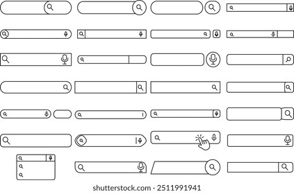 web browser Search Bar. Template Set for User Interface. Thin line art Editable Stroke icon set.