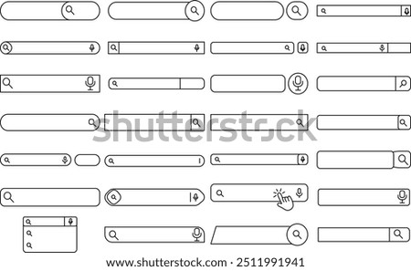 web browser Search Bar. Template Set for User Interface. Thin line art Editable Stroke icon set.