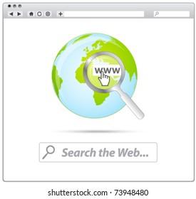 Web browser with search the web and earth icon