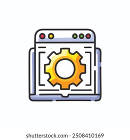 Ícone de configurações do navegador da Web. Ilustração vetorial colorida de uma janela do navegador da Web com um ícone de engrenagem, representando as configurações do navegador.