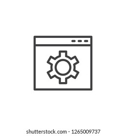 Web browser settings outline icon. linear style sign for mobile concept and web design. Browser window and gear simple line vector icon. Web Optimization symbol logo illustration. Pixel perfect vector