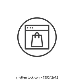 Web browser with shopping bag line icon, outline vector sign, linear style pictogram isolated on white. Online shop button symbol, logo illustration. Editable stroke