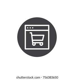 Web browser with shopping cart icon vector, filled flat sign, solid pictogram isolated on white. Online shop button symbol, logo illustration.