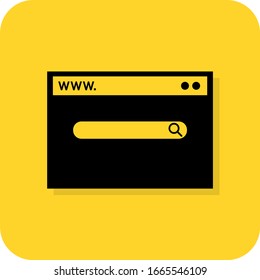 Web browser sign. Search terminal. Widget panel bar. Website tile. Flat 3D shadow design. yellow background black vector. product brand service label banner board display. App icon.