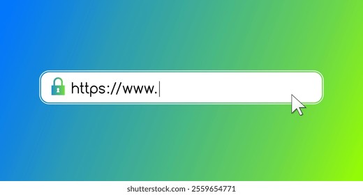 Web browser tab with lock as encryption symbol, cursor, https and www url text. Address and navigation bar with secure connection and safe encrypted communication protocol over a network concept.