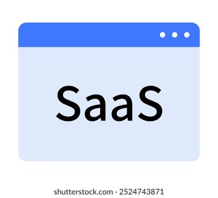 Una ventana del navegador de Web con el acrónimo SaaS. Ideal para tecnología, desarrollo de software, computación en la nube, soluciones de negocios y temas de servicios en línea. Estilo de Vector limpio con un color azul y blanco