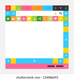 Web browser window with additional buttons. New minimal metro cute simply style. Solid plain flat tile. White, gray, black, yellow, orange, red, green colors. Vector illustration design element 8 eps