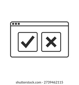 Web Browser Window with Check and Cross Mark Icons, Minimalist UI Choice and Feedback Symbol Illustration on White Background