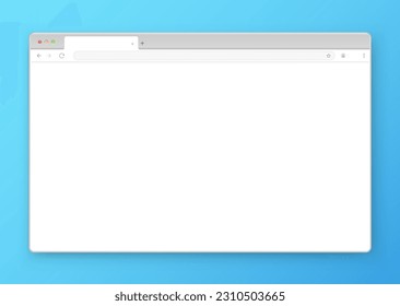 Web browser window design on a blue background. Vector frame of a website template with a shadow. An empty layout of the website's computer screen with a search bar and buttons. Vector illustration