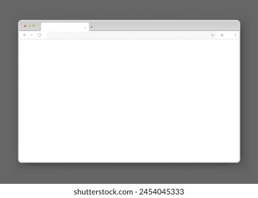 Web browser window design in white on a dark gray background. An empty layout of the website's computer screen with a search bar and buttons. Vector illustration.