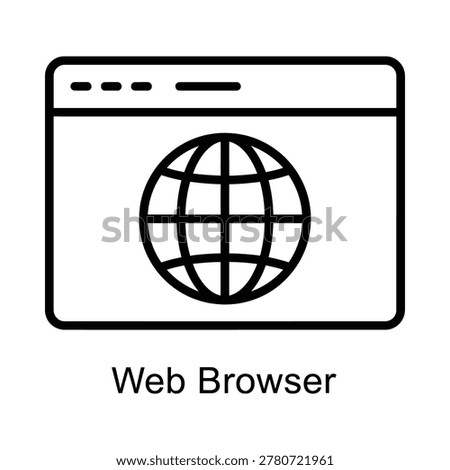 Web browser window icon with global globe symbol internet technology software