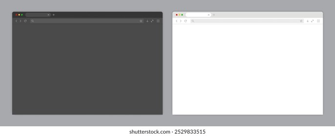 Modelo claro e escuro da janela do navegador da Web. Exemplo de modelo de página da Internet de design de quadro. Navegador web de tela em branco em design plano. Ilustração vetorial