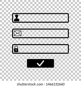 Web browser window with login page sign. Black icon on transparent background. Illustration.