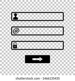 Web browser window with login page sign. Black icon on transparent background. Illustration.