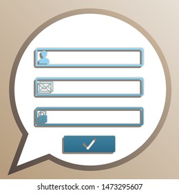 Web browser window with login page sign. Bright cerulean icon in white speech balloon at pale taupe background. Illustration.
