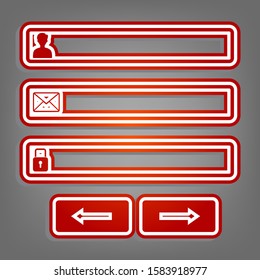 Web browser window with login page sign. Flat red icon with linear white icon with gray shadow at grayish background. Illustration.