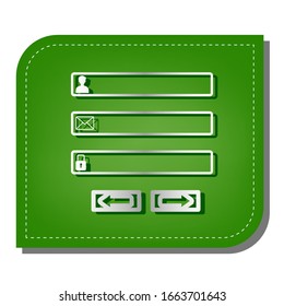 Web browser window with login page sign. Silver gradient line icon with dark green shadow at ecological patched green leaf. Illustration.