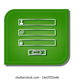 Web browser window with login page sign. Silver gradient line icon with dark green shadow at ecological patched green leaf. Illustration.