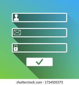 Web browser window with login page sign. White Icon with gray dropped limitless shadow on green to blue background. Illustration.