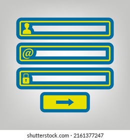 Web browser window with login page sign. Icon in colors of Ukraine flag (yellow, blue) at gray Background. Illustration.