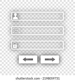 Web browser window with login page sign. White Icon with dropped natural gray Shadow at transparent Background. Illustration.