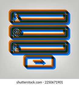Web browser window with login page sign. Stroked Icon in orange, azure and old lavender Colors at gray Background. Illustration.