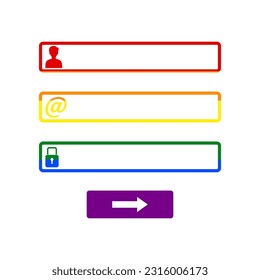 Web browser window with login page sign. Rainbow gay LGBT rights colored Icon at white Background. Illustration.