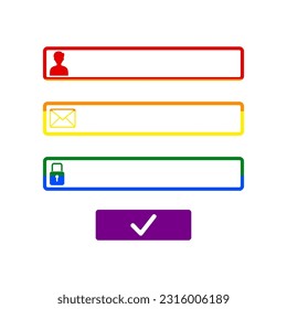 Web browser window with login page sign. Rainbow gay LGBT rights colored Icon at white Background. Illustration.