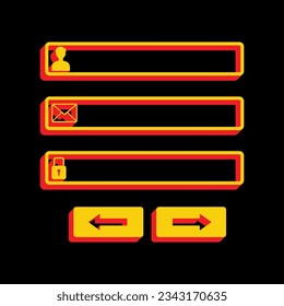 Web browser window with login page sign. 3D Extruded Yellow Icon with Red Sides a Black background. Illustration.