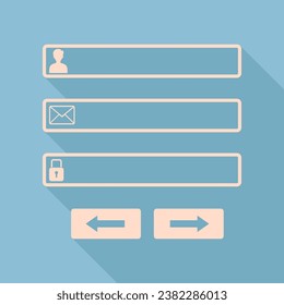 Web browser window with login page sign. Unbleached silk Icon with very long shadow at dark sky blue background. Illustration.