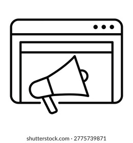 Web browser window with megaphone announcement icon megaphone announcement marketing advertising interface
