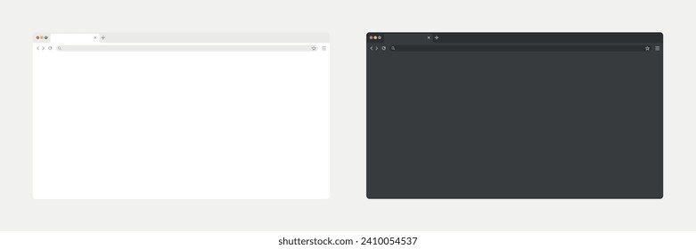 Web browser window screen mockup. Blank dark and light mood browser template black and white vector.