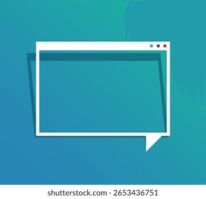 Janela do navegador da Web em forma de balão de fala em fundo de gradiente verde azul para comunicação de bate-papo on-line ou conceito de mensagem da Internet.