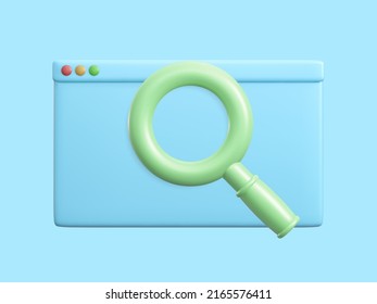 Web browser window template with magnifier. Blank screen web browser and magnifying glass in realistic design. Vector illustration.